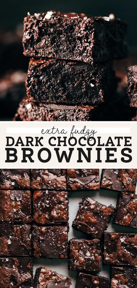 These extra fudgy dark chocolate brownies have a deep and rich flavor that's balanced with a sprinkle of sea salt. The texture is fudgy but tender, and each bite is loaded with dark chocolate. They're simply irresistible! #darkchocolate #brownierecipe #brownies #fudgy #butternutbakery | butternutbakeryblog.com Dark Chocolate Brownie, Brownies Fudgy, Butternut Bakery, Dark Chocolate Fudge, Dark Chocolate Brownies, Chocolate Fudge Brownies, Chocolate Espresso, Brownie Recipe, Atkins Diet