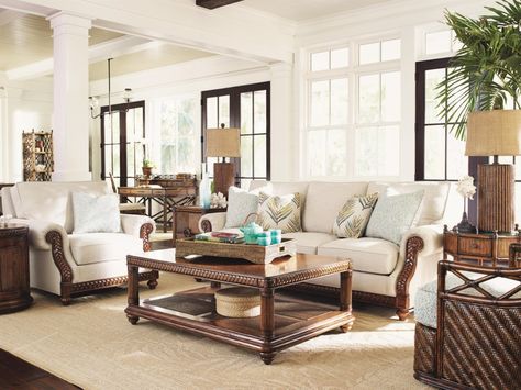 Curled Fern, Tommy Bahama Living Room, Tropical Living Room, West Indies Style, Florida Furniture, Furnitur Ruang Keluarga, Bali Hai, Tommy Bahama Home, Tropical Living