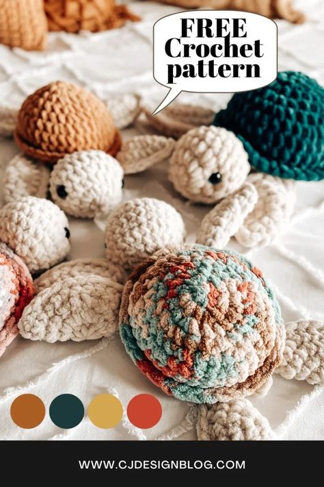 Fred the Sea Turtle – Free Crochet Pattern + video tutorial - CJ Design Blog Croshay Ideas Animals, Crochet Peanut Pattern, Baby Gift Crochet Patterns Free, All From Jade Crochet, Crochet Patterns For Markets, Crochet Baby Stuffed Animals, Crochet Ideas For Babies, 30 Min Crochet Projects, Arugami Crochet Pattern Free