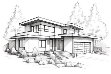 House sketch drawing house. | premium image by rawpixel.com / Chalr Architecture Album Cover Design, Modern House Drawing Sketches, Modern House Design Drawing, Technical Drawing Architecture, Architecture House Drawing, Easy Architecture Sketch, House Sketch Drawing, House Sketch Architecture, Architectural Boards