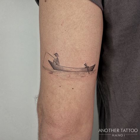 Small Fisherman Tattoo, Boat Oar Tattoo, Japanese Fisherman Tattoo, Fishers Of Men Tattoo, Fisher Of Men Tattoo, Fisherman Tattoo Ideas, Fishing Boat Tattoo, River Tattoos, Fishing Pole Tattoo