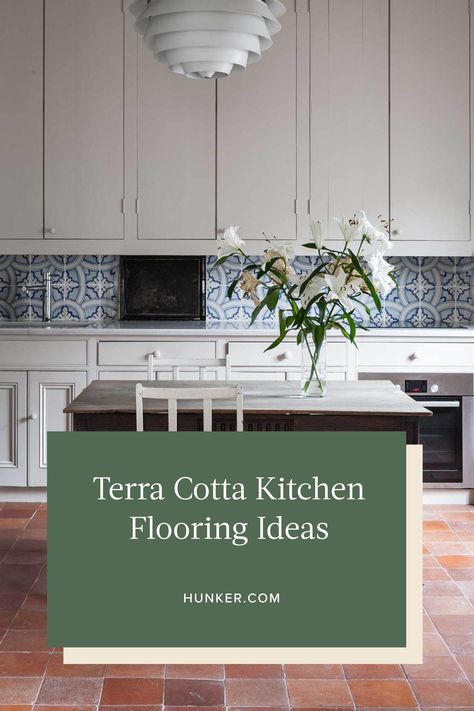 Terracotta Floor Kitchen Modern, White Kitchen With Terra Cotta Floors, Kitchen Floor Terracotta, Kitchen With Terra Cotta Tile Floor Mediterranean, Terra Cotta Tiles Kitchen, Kitchens With Terra Cotta Tile Floors, Terra Cotta Kitchen Tile, Terra Cotta Floors Kitchen, Kitchens With Terracotta Floor Tiles