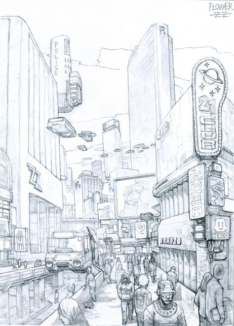 Cyberpunk City 2 Point Perspective, Cyberpunk Sketch City, Futuristic Cityscape Drawing, 2 Point Perspective Drawing Futuristic, Cyberpunk City Drawing Sketch, Architecture City Drawing, Futuristic City Sketch, Futuristic City Drawing Easy, Futuristic World Drawing