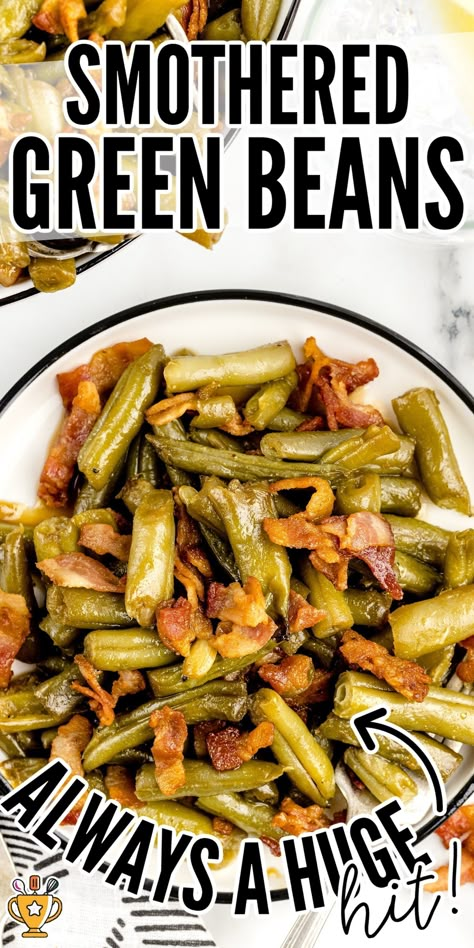 Green Beans With Bacon And Soy Sauce, Smother Green Beans, Smothered Green Beans Crockpot, Green Bean With Bacon Recipes, Southern Smothered Green Beans, Sweet And Sour Green Beans With Bacon, Frozen Green Beans With Bacon, Crockpot Green Beans And Bacon, French Cut Green Bean Recipes