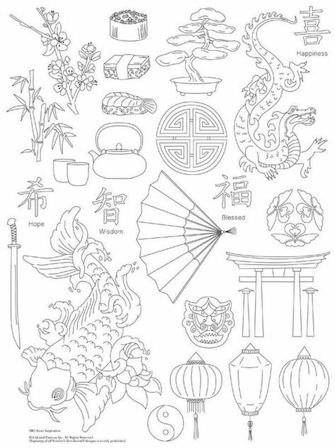 Asian Inspiration, Japan Tattoo, Japon Illustration, Chinese Symbols, Japanese Tattoo Art, Japanese Embroidery, Tattoo Flash Art, Crewel Embroidery, Flash Art