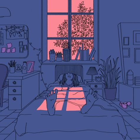 Bedroom Drawing Illustrations, Bedroom Digital Art, Lazy Art, Bedroom Illustration, Bedroom Drawing, City Drawing, Anime Room, Arte Inspo, Retro Art