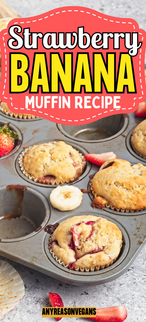 This recipe for strawberry banana muffins is the best summer muffin recipe. It's also a very kid friendly recipe and ultra fruity and delicious. Strawberry Muffins Easy, Vegan Strawberry Muffins, Use Up Ripe Bananas, Strawberry Banana Muffins, Toddler Muffins, Lazy Dinners, Banana Muffin Recipe, Strawberry Muffins, Cooking For A Crowd