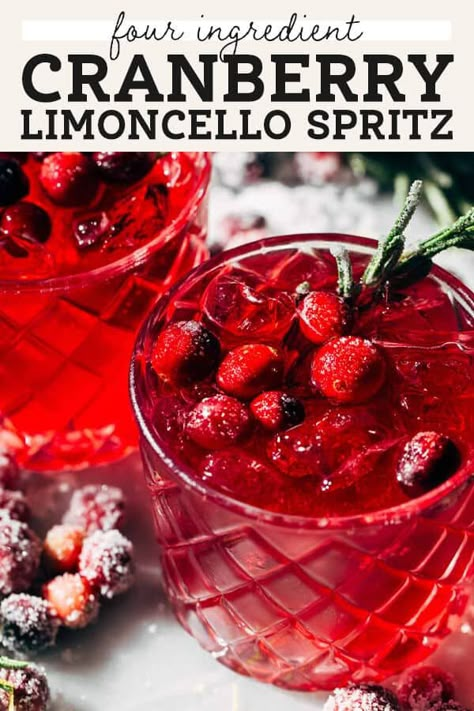 This cranberry limoncello spritz is the PERFECT Christmas cocktail! It's so quick and easy but perfectly festive with a light and refreshing taste. #limoncello #limoncellospritz #christmascocktail #cocktail #butternutbakery | butternutbakeryblog.com Lemoncello Cranberry Drinks, Cranberry Limoncello Spritzer, Lemoncello Recipes Drinks, Lemoncello Recipes, Cranberry Spritz, Limoncello Drinks, Cranberry Cocktails, Christmas Beverages, Pure Cranberry Juice