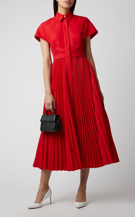 Pleated Shirts For Women, Elegant Pleated Buttoned Shirt Dress, Elegant Button-up Pleated Midi Dress, Elegant Pleated Button-up Shirt Dress, Button-up Shirt Dress With Pleated Sleeves For Daywear, Classic Pleated Button-up Shirt Dress, Button Down Shirt Dress, Brandon Maxwell, Silk Maxi Dress