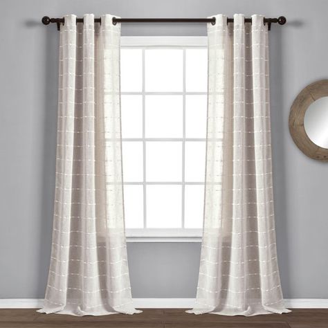 Lush Decor Farmhouse Sheer 84" x 38" Textured Beige Metal Grommets Pair Window Panel Curtain - Walmart.com