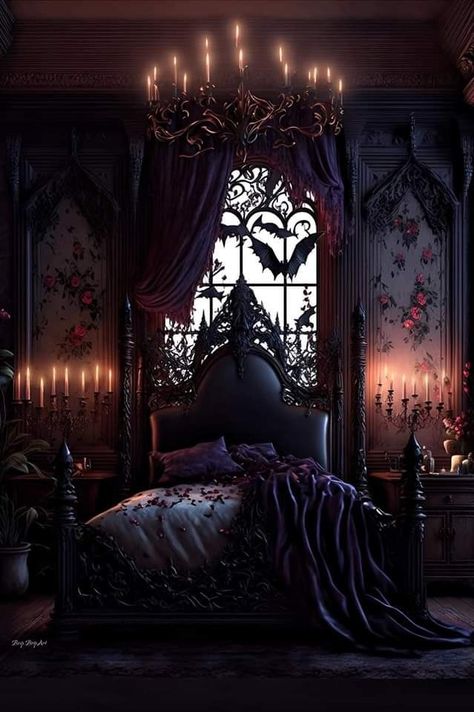 Gothic Bedroom Ideas, Dark Boho Living Room, Gothic Decor Bedroom, Gothic Interior, Fantasy Bedroom, Gothic Bedroom, Vampire Aesthetic, Feminine Bedroom, Fantasy Rooms