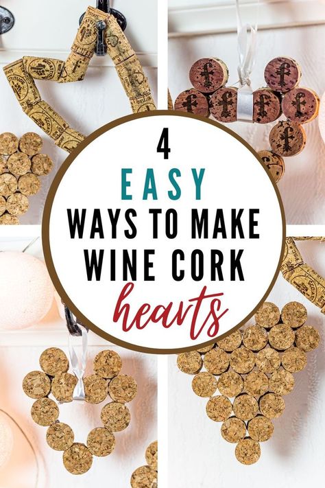 Cork Hearts, Valentines Wine Bottle Crafts, Heart Wreath Craft, Wine Cork Heart, Heart Wreath Diy, Cork Heart, Diy Fun Projects, Wine Bottle Cork, Wine Cork Diy Crafts