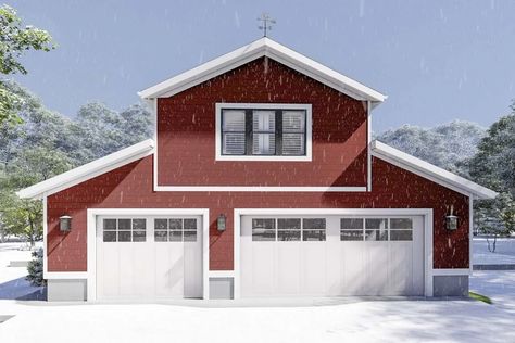 Efficient 1BHK 880 Sq. Ft. Barndo w/ 4-Car Garage (HQ Plans & Real Examples) - Metal Building Homes Cottage Garage, Garage With Apartment, Garage Plans With Loft, Garage Apartment Plan, Plan Garage, Barn Plan, Garage Designs, Apartment Plan, Carriage House Plans