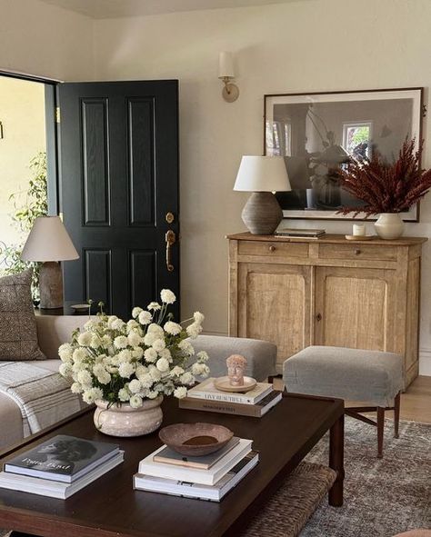 Shoppe Amber Interiors on Instagram: "Curated with care, creating a timeless and sophisticated space is our specialty. . . . . #homeinspiration #homedesign #interiordesign" Amber Lewis Living Room Designs, Small Entry Into Living Room, Amber Interiors Home Office, Living Room Built In Styling, Window By Fireplace, Two Chairs In Living Room, Front Door In Middle Of Living Room, Mcgee Home Living Room, Amber Lewis Living Room