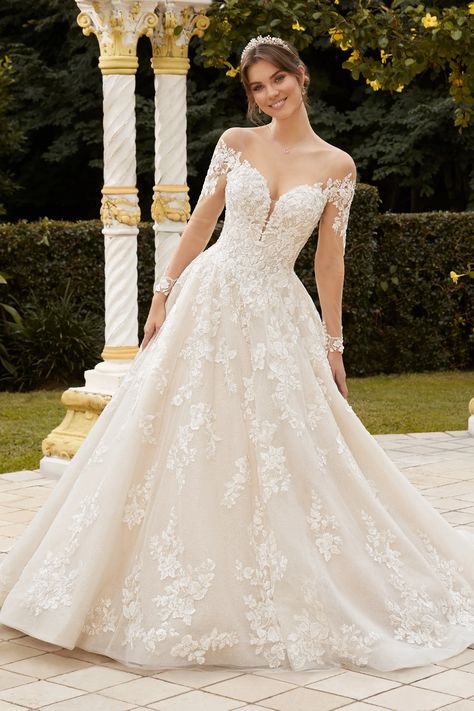 Luxe Long Sleeve Ballgown with Glitter Tulle. Description: Color: Ivory with Light Gold Accent, Ivory Sophia Tolli Wedding Dresses, Long Sleeve Ball Gowns, Sophia Tolli, Wedding Ideas Dresses, Pretty Wedding Dresses, Ball Gown Skirt, Dream Wedding Ideas Dresses, Evening Dresses For Weddings, Dream Wedding Ideas