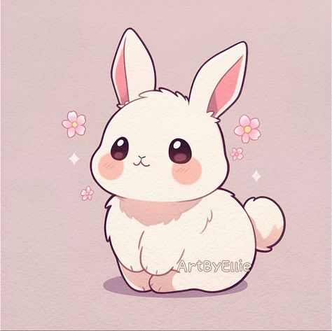 Cute Art Bunny, Drawing Bunny Cute, Bunnies Cute Drawing, Cute Aesthetic Animal Drawings, Chibi Art Style Animals, How To Draw Cute Bunny, Kawaii Art Animals, Rabbit Drawing Cute Bunny Art, Kawaii Rabbit Drawing