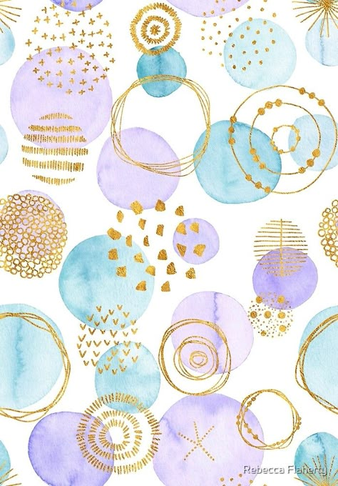 Purple Watercolour Painting, Watercolor Polka Dots, Watercolour Line Art, Kunstjournal Inspiration, Ink Texture, Watercolor Geometric, Watercolor Circles, Watercolor Patterns, Gold Effect