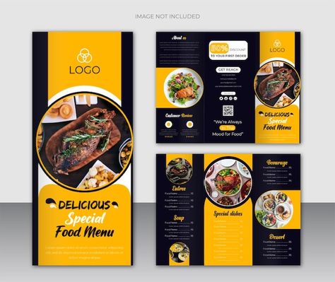 Restaurant food menu and trifold brochur... | Premium Vector #Freepik #vector #restaurant-menu #food-menu-design #restaurant-menu-template #food-menu-restaurant Design Kemasan, Menu Trifold, Restaurant Brochures, Brochure Food, Menu Design Inspiration, Brochure Design Creative, Brochure Design Layout, Flyers Design, Fast Food Menu