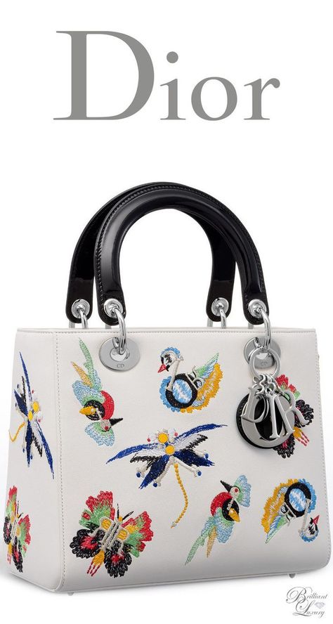 Brilliant Luxury * Dior Autumn 2016 ~ Lady Dior bag in white calfskin embroidered with animals inspired by Dior charms Dior Purse, Sweet Lime, Handbag Heaven, Dior Handbags, Beautiful Handbags, Hermes Handbags, Prada Handbags, Lady Dior Bag, Branded Bags