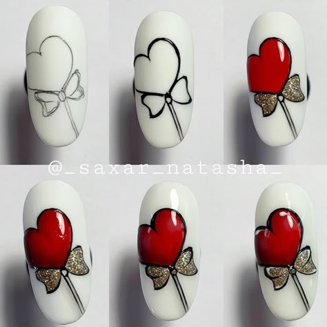 on Instagram: “@_saxar_natasha_ Nail Drawing Ideas, San Valentine Nails Ideas, Nailart Tutorial, Heart Nail Designs, Nail Drawing, Valentine Nail Art, Nail Art For Beginners, Nail Art Techniques, Heart Nail Art