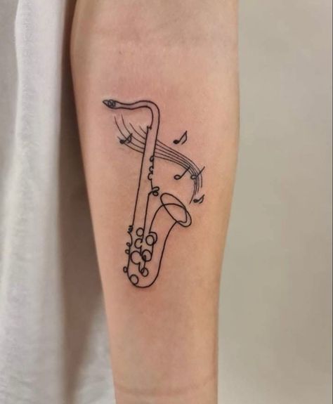 Small Saxophone Tattoo, Saxophone Tattoo For Women, Jazz Tattoo Ideas, Clarinet Tattoo, Sax Tattoo, New Orleans Tattoos, Jazz Tattoo, Doves Tattoo, Saxophone Tattoo