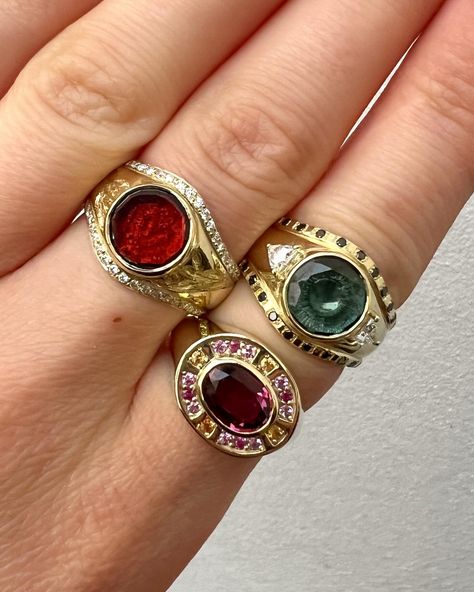 My signet rings, always full of colour ✨ Can you spot the hidden details? #gsj #genevieveschwartz #genevievejewellery #watermelontourmaline #watermelonsugar #bespokejewellery #commission #sugarsugar #cocktailring #independentjeweller #instajewels #goldsmithscentre #jewelleryofinstagram #jewelrygram #jewellerygram #bicolouttourmaline #madeinbritain #shopsmall #smallbusiness #smallbiz #independentbusiness #independentbiz #jotd #jewellerylover#smalljewellerybuisness #jewelleryaddict #jewelryad... Jewelry Ads, Signet Rings, Bespoke Jewellery, Watermelon Tourmaline, Signet Ring, Cocktail Rings, Small Shop, Will Smith, Gold