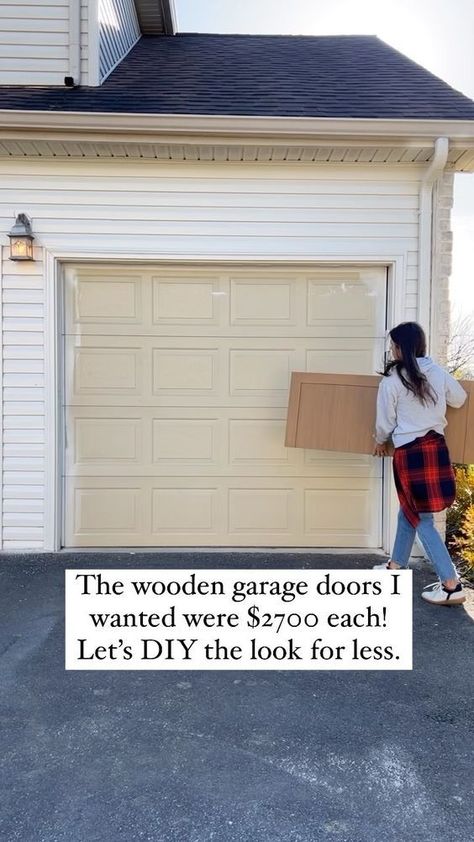 I refaced my garage doors!! I LOVE the look of custom wooden garage doors but NOT the price. I set out on a mission to create the look for… | Instagram Water Trough Ideas, Garage Door Update, Cheap Garage Doors, Cedar Garage Door, Exterior Garage Door, Garage Door Trim, Faux Wood Garage Door, Metal Garage Doors, Garage Door Colors