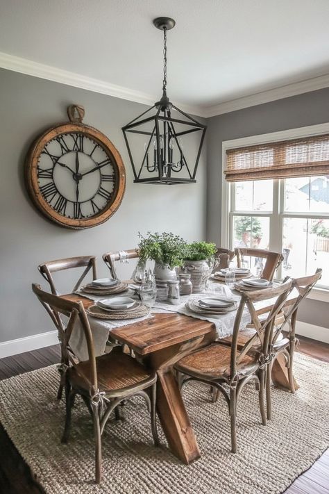 Dinning Room Colors, Cosy Dining Room, Farmhouse Dining Room Decor, Small Dining Room Decor, Home Decor Ideas Christmas, Farmhouse Dining Table Set, Farmhouse Style Dining Room, Farmhouse Dining Room Ideas, Dining Room Accent Wall