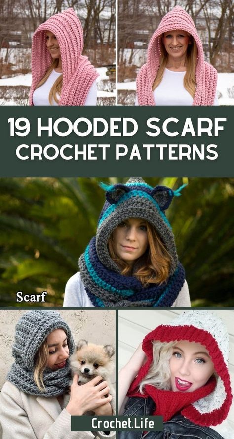 Hood Scarf Crochet Pattern Free, Hooded Scarves Crochet Patterns, Crocheted Hooded Scarf, Crochet Cap Scarf Pattern Free, Crochet Scarf With Hat, 4 Yarn Crochet Patterns, Free Crochet Patterns For Hooded Scarfs, Crochet Hooded Scarves Free Patterns, Hooded Scarf Pattern Crochet