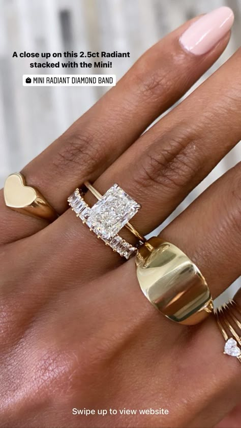 Rectangle Diamond Ring With Band, Radiant Cut Engagement Ring With Diamond Wedding Band, Shiniest Engagement Rings, Most Timeless Engagement Rings, 2022 Ring Trends, 1.5 Mm Engagement Ring, Radiant Engagement Ring With Thick Wedding Band, Radiant Ring And Wedding Band, Elegant Engagement Rings Classy Gold