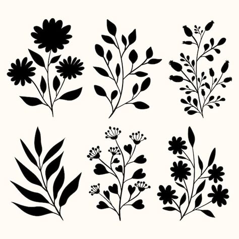 Plant Silhouette Art, Plant Pattern Design, Silhouette Flower Tattoo, Floweral Design, Plant Silhouette, Motif Vector, Silhouette Flower, Flower Icon, Rock Flowers