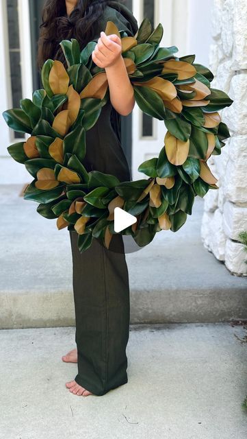 Jenny- Jenny’s Wreath Boutique on Instagram: "Make a magnolia wreath order with me! 

I am complete obsessed with these artificial magnolia leaves. They make the most gorgeous and natural looking magnolia wreaths that are durable and will last for many years to come! 

The wreath I’m making here is the 25” size of one of my magnolia wreath styles! 

I actually have 3 different listings for my regular magnolia wreaths right now (and 2 different listing for fall magnolia wreaths). One that is all green with different magnolia leaves. One that is mostly green with the same leaves I’m using here. And this one that has more of the brown leaves facing forward. 

Working on your wreath orders in my happy place, and I’m so thankful I get to do this for a living every day!" Wreath With Magnolia Leaves, Magnolia Leaves Wreath, Diy Magnolia Wreath Real Leaves, Magnolia Leaf Wreath Diy, Magnolia Leaf Christmas Wreath, Diy Magnolia Garland, Magnolia Decor Ideas, Magnolia Wreath Christmas, Magnolia Wreath Front Door