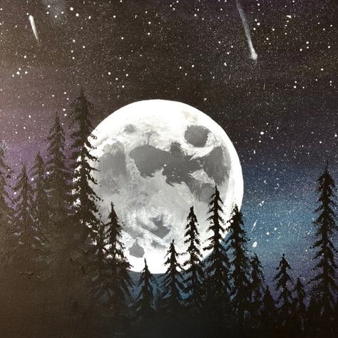 Night Sky Tattoos, Night Sky Drawing, Full Moon And Stars, Sky Tattoos, Stars In The Night Sky, Moon Artwork, Night Sky Painting, Canvas Drawing, Moon Drawing