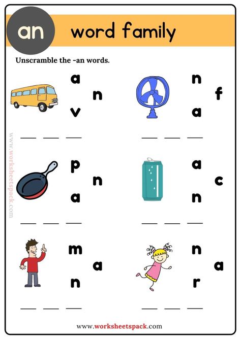 An Word Family - worksheetspack Word Family An Worksheets, An Word Family Worksheet, An Family Words Worksheets, Am Family Words Worksheet, An Words Worksheets, At Words Worksheets, At Family Words Worksheet, An Word Family, An Words