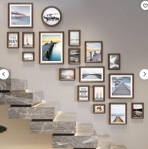 Stairway Picture Wall, Staircase Photo Wall, Picture Hanging Ideas, Stairway Gallery Wall, Stairway Gallery, Wall Staircase, Stair Wall Decor, Staircase Gallery, Staircase Pictures