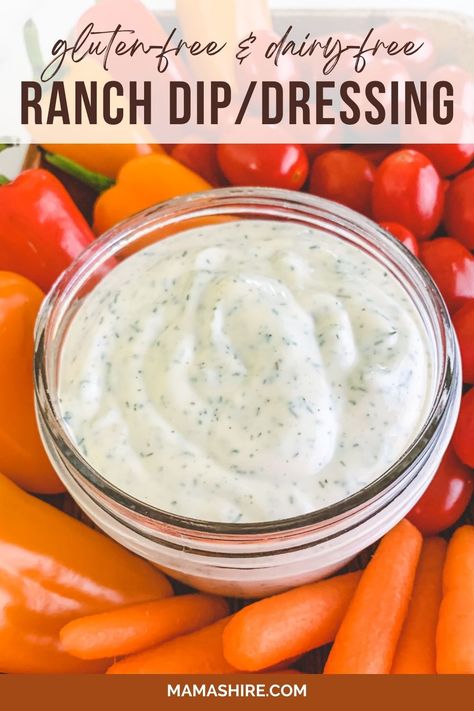 This homemade dairy-free ranch dressing and dip is so tasty and you’ll love how easy it is to make. Dairy Free Ranch Dip Recipe, Healthy Dip Recipes Dairy Free, Gluten Free Ranch Dip, Gluten Free And Dairy Free Dips, Dairy Free Ranch Dip, Dairy Free Ranch Dressing Recipe, Snacks Dairy Free, Dairy Free Ranch, Dairy Free Ranch Dressing