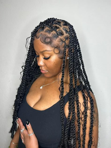 Trending Black Hairstyles 2023, 13x6 Vs 13x4 Frontal, White Bodysuit Outfit Black Women, Long Invisible Locs With Curls, Twist With Weave Hairstyles, Boho Passion Twists Black Women, New Braid Styles 2023, Island Passion Twist, Boho Twists Black Women