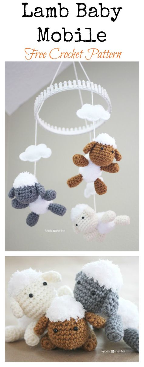 Lamb Baby Mobile Free Crochet Pattern #Crochet #Freepattern #Mobile Crochet Sheep Free Pattern, Crochet Baby Mobile, Crochet Baby Ideas, Crochet Baby Mobiles, Diy Baby Mobile, Baby Mobil, Crochet Sheep, Crochet Mobile, Baby Crochet Patterns Free