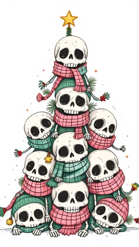 Free Christmas iPhone skulls wallpaper with festive decorations, Christmas lights, and holiday-themed patterns. Festive Aesthetic Wallpaper, Christmas Spooky Wallpaper, Christmas And Halloween Wallpaper, Creepmas Wallpaper Iphone, Dark Christmas Phone Wallpaper, Seasonal Phone Backgrounds, Christmas Skull Wallpaper, Spooky Winter Wallpaper, Halloween Christmas Wallpaper