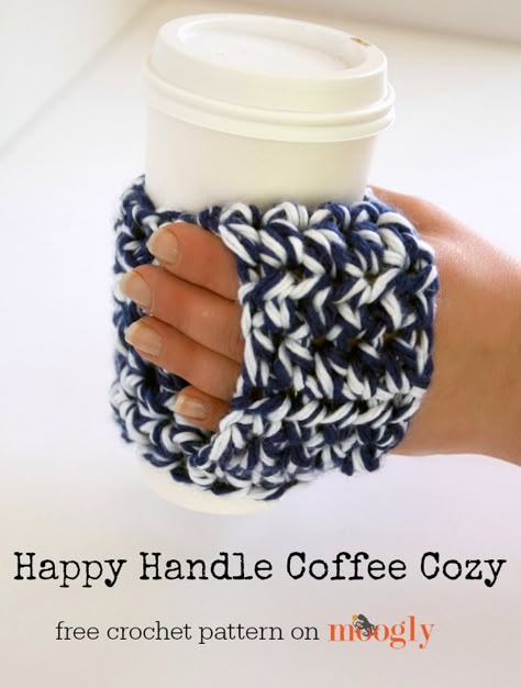 Happy Handle Coffee Cozy - moogly Coffee Cozy Pattern, Quick Crochet Gifts, Mug Cozies, Crochet Mug Cozy, Crochet Coffee Cozy, Crochet Mug, Coffee Cozies, Crochet Coffee, Crochet Cup Cozy