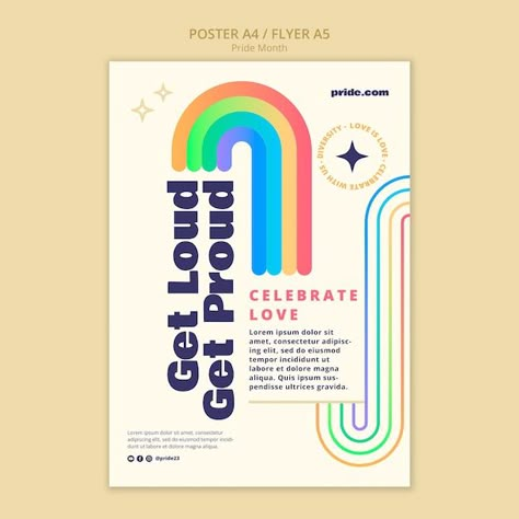 Festive Design Poster, Pride Flyer Design, Lgbtq Graphic Design, Pride Social Media Post, Rainbow Poster Design, Pride Event Poster, Pride Month Poster Design, Pride Month Design, Pride Posters Ideas