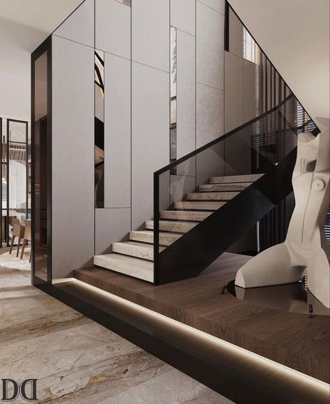 Staircase Design Apartment Building, Stairs Wall Design Modern Interiors, Stair Railing On Wall, Modern Luxury Stairs, Office Staircase Design, Staircase Wall Decor Modern, Stairs Wall Design Modern, Staircase Wall Design Modern, Modern Luxury Staircase