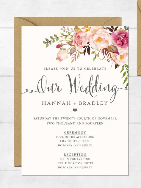 16 Printable Wedding Invitation Templates You Can DIY | TheKnot.com Free Printable Wedding Invitation Templates, Modern Wedding Invitation Wording, Free Printable Wedding Invitations, Free Wedding Invitation Templates, Free Wedding Invitations, Date Photo, Free Wedding Printables, Trendy Wedding Invitations, Lace Wedding Invitations