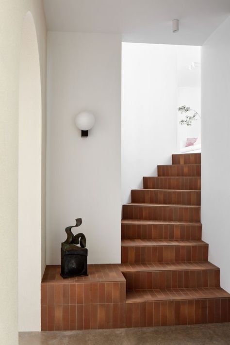 Spanish Mission Style Homes, Terra Cotta Tile, Tiled Staircase, Mission Style Homes, Tile Stairs, Interior Design Awards, Curved Staircase, The Local Project, Interior Stairs