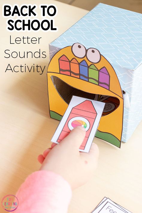 Your kids will have a blast with this back to school literacy center game that teaches the alphabet! #alphabet #literacy #kindergarten #prek #preschool #funlearningforkids #kidsactivities School Objects Activities, Crayon Activities, School Objects, Preschool Phonics, Letter Sound Activities, Phonological Awareness Activities, Learn Letters, Kindergarten Themes, Free Preschool Printables