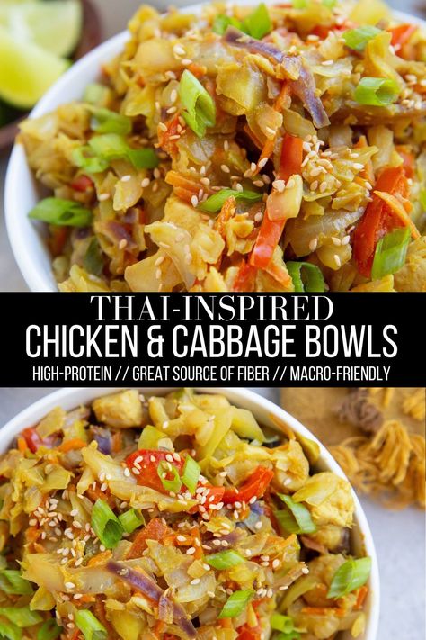 chicken and cabbage bowls Healthy Chicken Vegetable Recipes, Cabbage Bowls Recipe, Chicken Green Bell Pepper Recipes, Healthy Ww Dinners, Recipes With Cooked Cabbage, Bell Peppers And Chicken Recipes, Dinners With Cabbage, Dinner With Cabbage Meals, Meal Prep With Cabbage