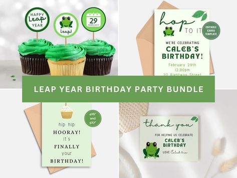 Leap Year Birthday Party Bundle Leap Year Birthday Printables, Editable Birthday Invite, Canva Template, February 29th, Cupcake Toppers - Etsy New Zealand Leap Year Birthday, Document Printing, 17 Feb, Birthday Thank You Cards, Leap Year, Party Bundles, Birthday Printables, Thank You Card Template, Birthday Thank You