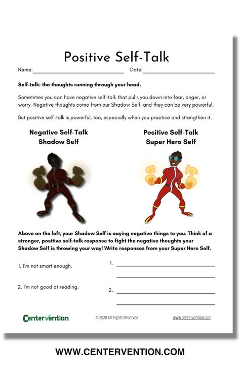 Positive Self Talk for Kids: Student Printable & Activity Self Love School Activities, Cbt Activities For Middle School, Positive Self Talk Activities Middle School, Self Esteem Lessons For Middle School, Self Esteem Lessons For Elementary, Middle School Self Esteem Activities, Negative Self Talk Worksheet, Self Esteem Activities For Kids Therapy, Building Self Esteem In Kids