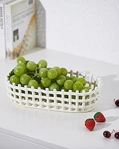 UPWOIGH Large Beige Oval Glazed Ceramic Fruit Basket Bowl, 2.68x6.73x3.54in Big Modern Table Decor Handmade Premium Personalized Ceramic Decorative Storage Organizer for Kitchen, Breads,Vegetables Ceramic Fruit Basket, Kitchen Fruit Storage, Modern Table Decor, Basket Vase, Ceramic Basket, Organizer For Kitchen, Ceramic Fruit, College Essentials, Fruit Storage