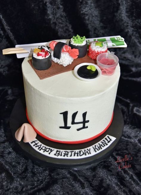 Savsgotcake Sushi Cakes Ideas, Hibachi Birthday Cake, Sushi Birthday Cake Ideas, Sushi Cake Design, Japanese Birthday Cake Ideas, Japan Cake Design, Sushi Themed Cake, Sushi Cake Ideas, Japanese Theme Cake